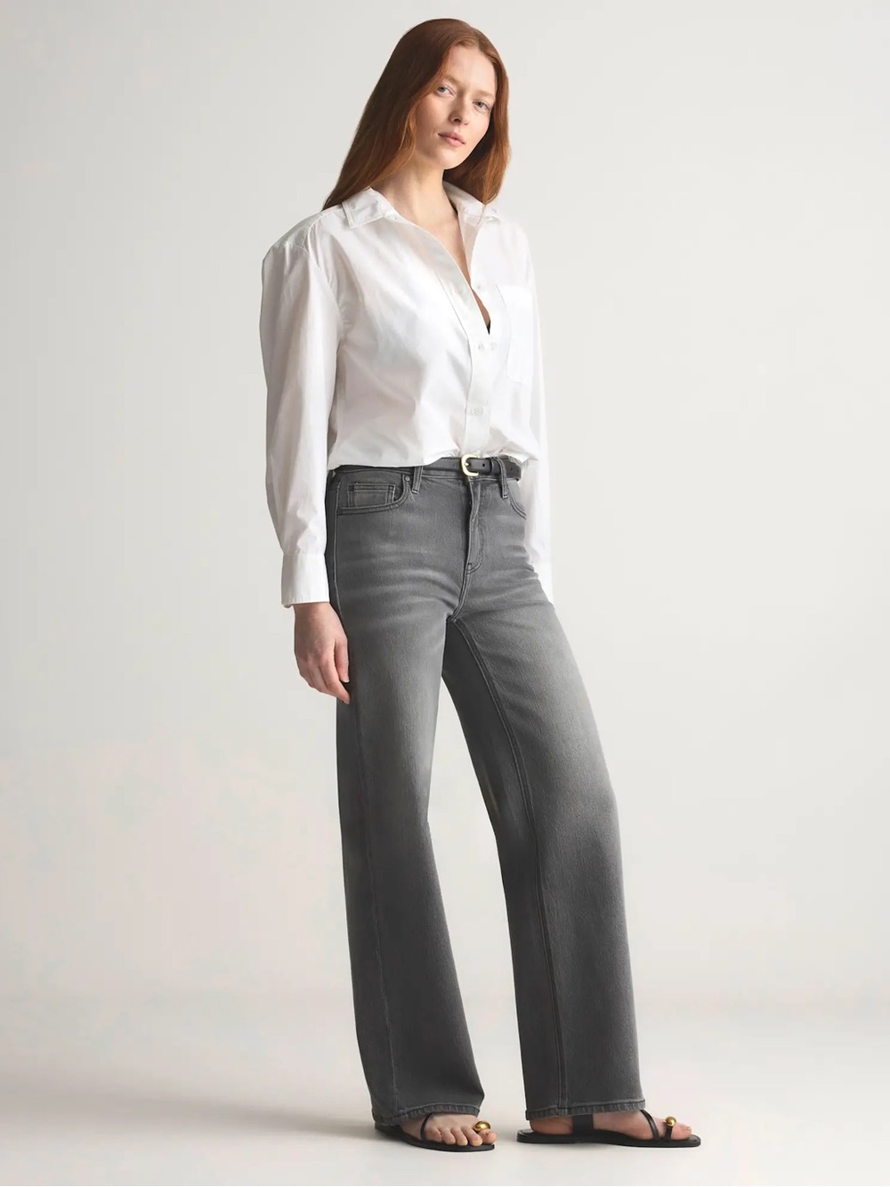 Quince Women's Bella Stretch Relaxed Straight Jeans Stonewashed Gray 28” inseam